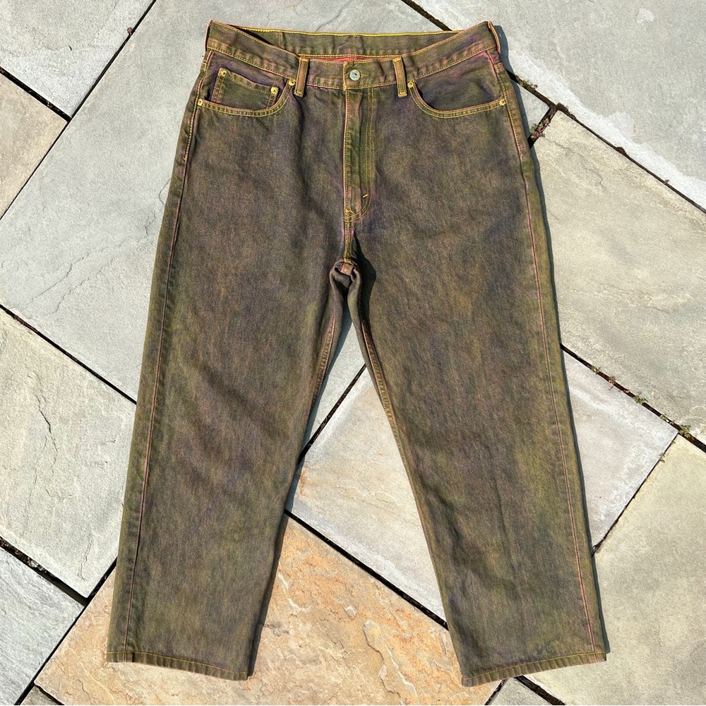 SOLD - Reworked Upcycled Purple Yellow Levi’s 550 Relaxed Baggy Jeans